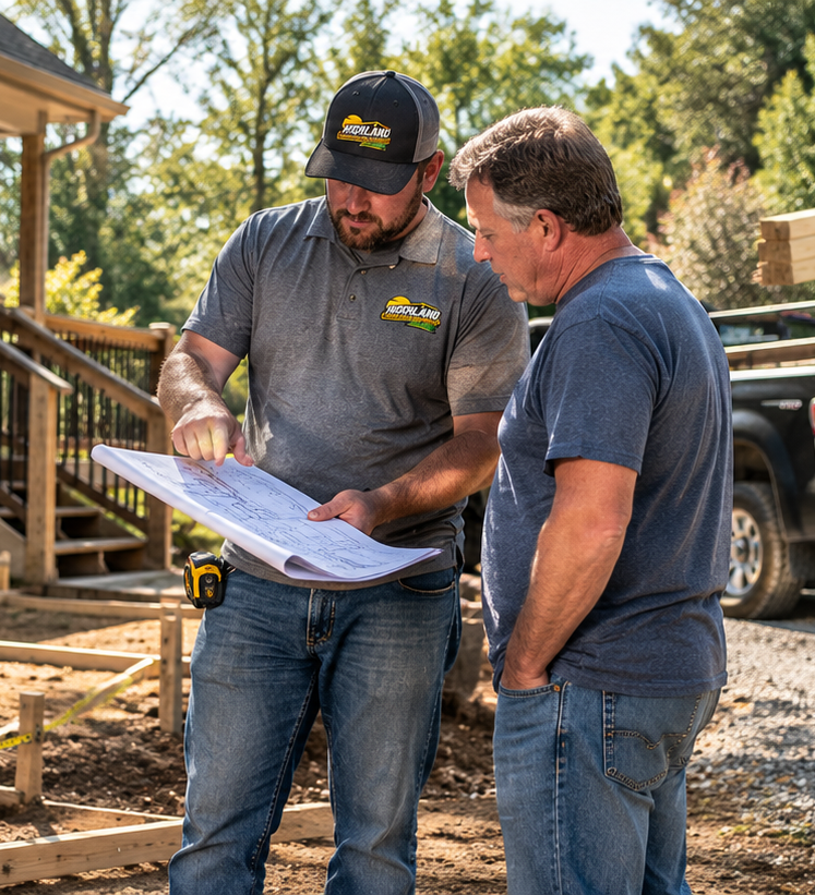 Crew planning and prepping a job site